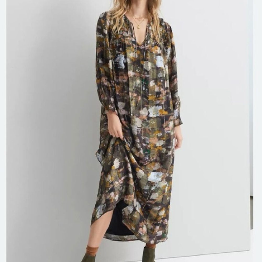 New Anthropologie, long sleeve maxi shimmer dress S